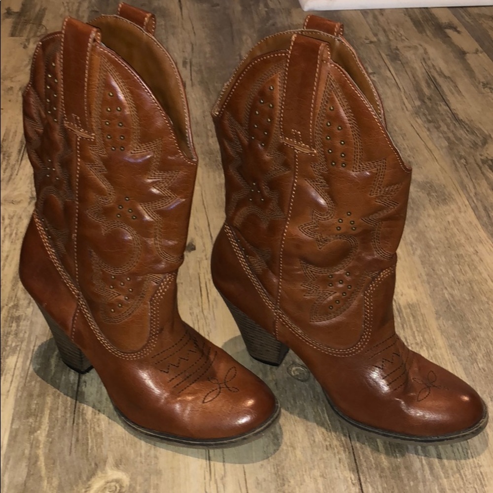 Faux leather cowboy boots